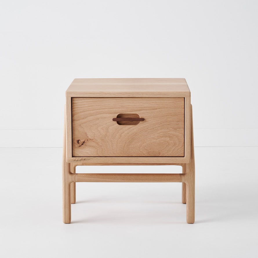 Asta Bedside Table in American White Oak timber and Walnut handle