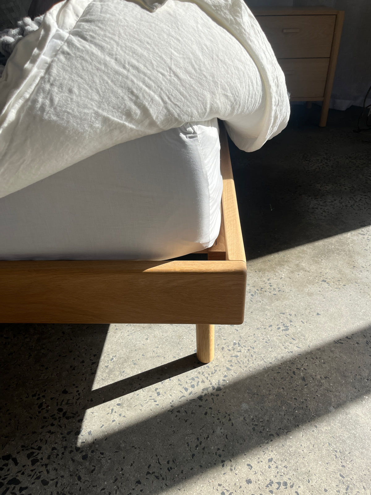 Astrid Bed | Axiom Ivory Fabric | Queen Size | READY TO GO!