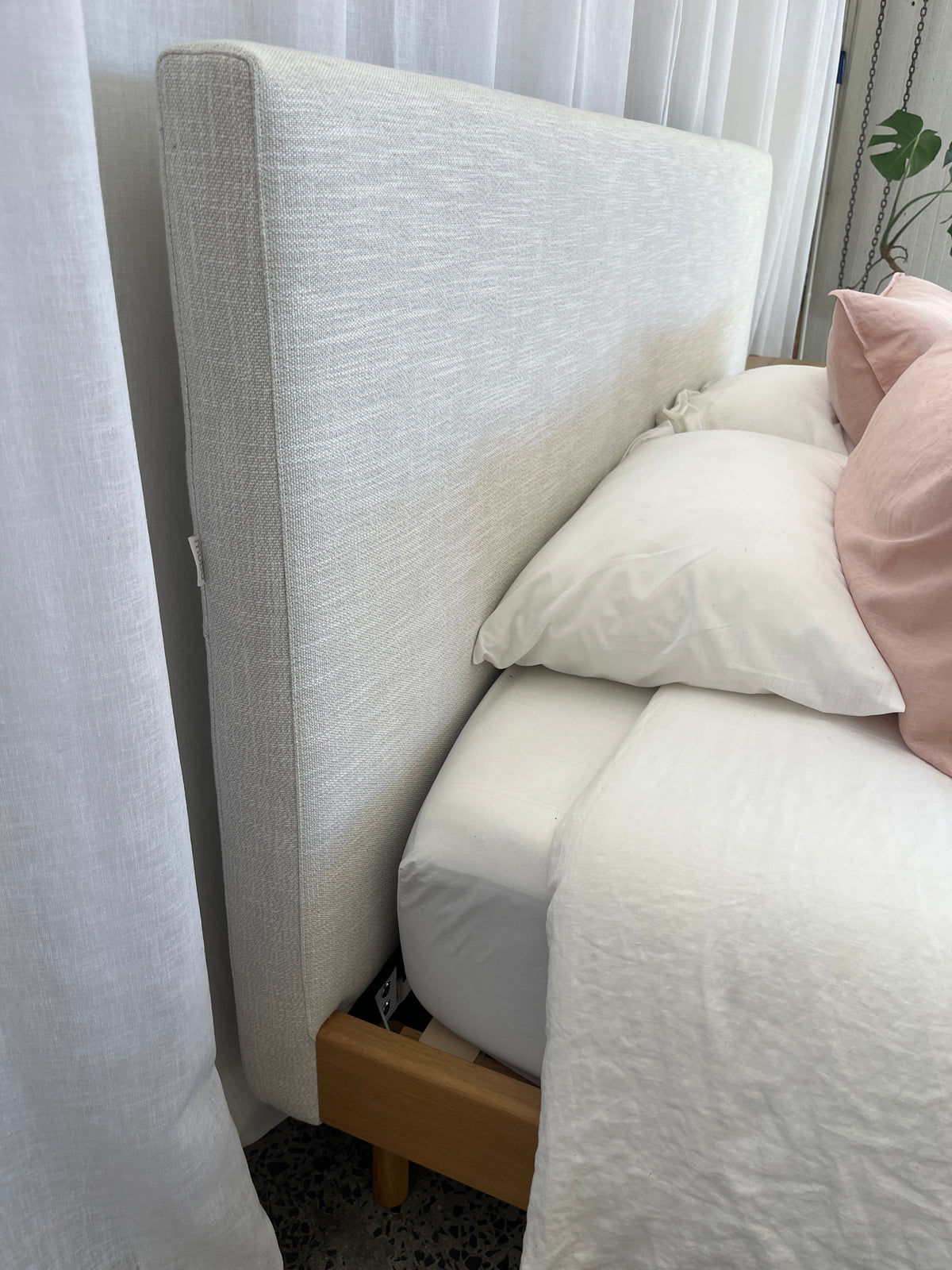 Astrid Bed | Axiom Ivory Fabric | Queen Size | READY TO GO!