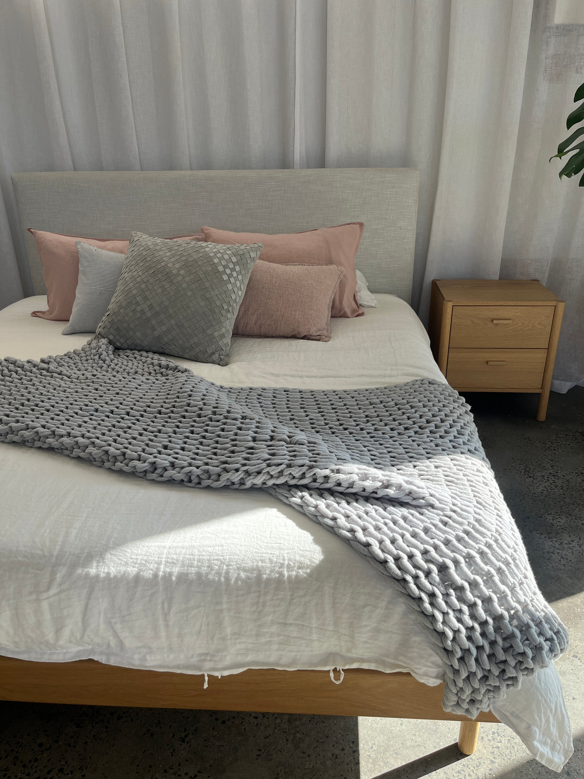 Astrid Bed | Axiom Ivory Fabric | Queen Size | READY TO GO!